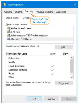 Change installation directory security settings