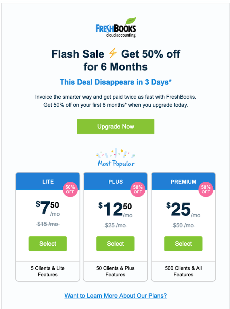 FreshBooks promotional email