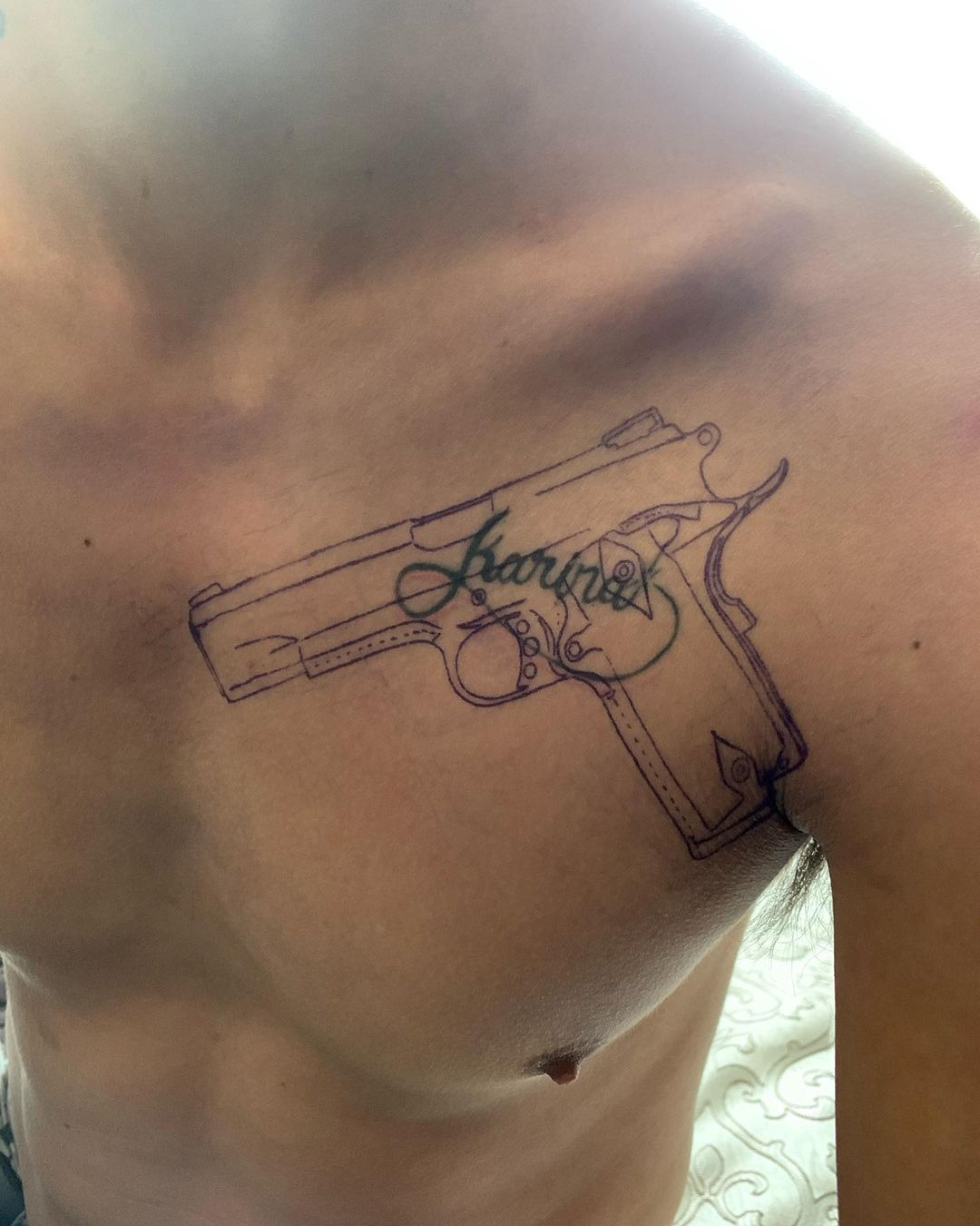 Inked Outline Gun Tattoo