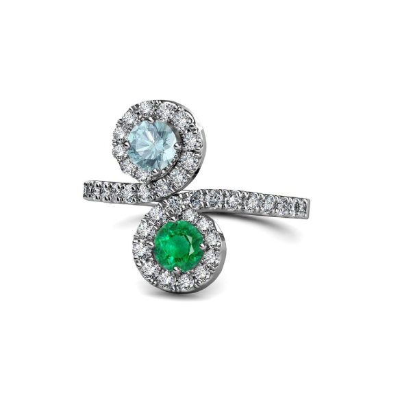 Mẫu nhẫn đá nữ đẹp đính Emerald và Aquamarine