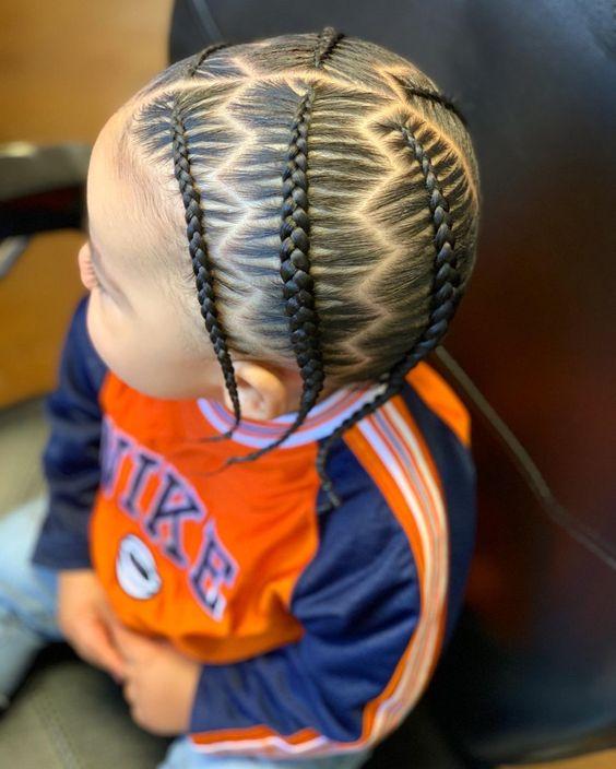 Side Box Braids With Zigzag hairstyle is best for afro or black haired baby boys