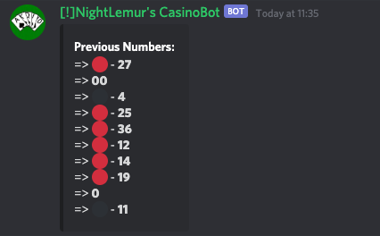 a sample screen of nightlemur's casinobot