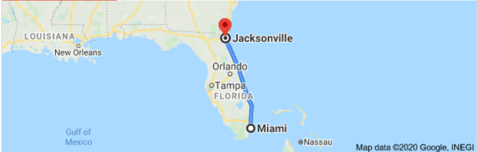 Miami to Jacksonville map