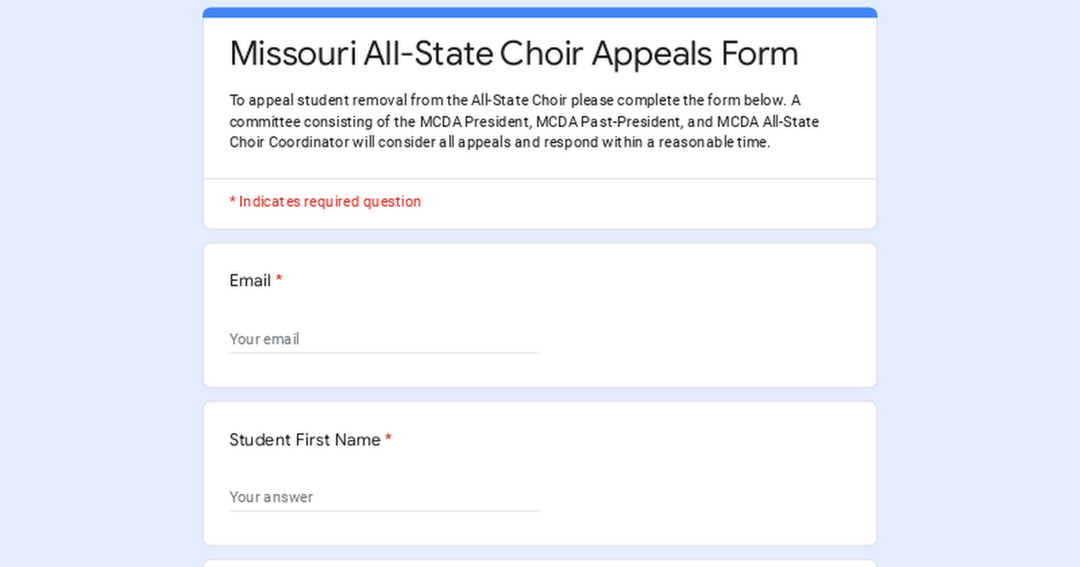 Missouri AllState Choir Appeals Form