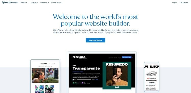 Page d'accueil de WordPress.com