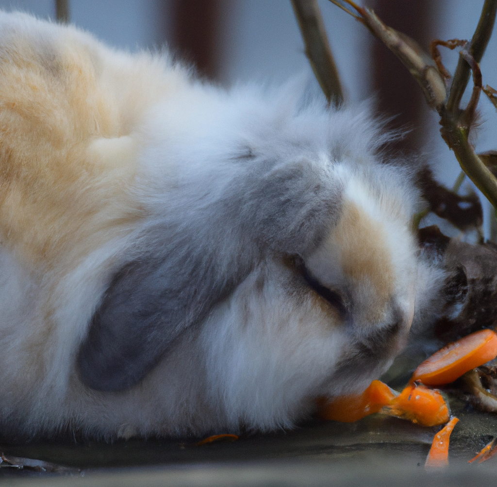 lapin angora qui mange une carotte