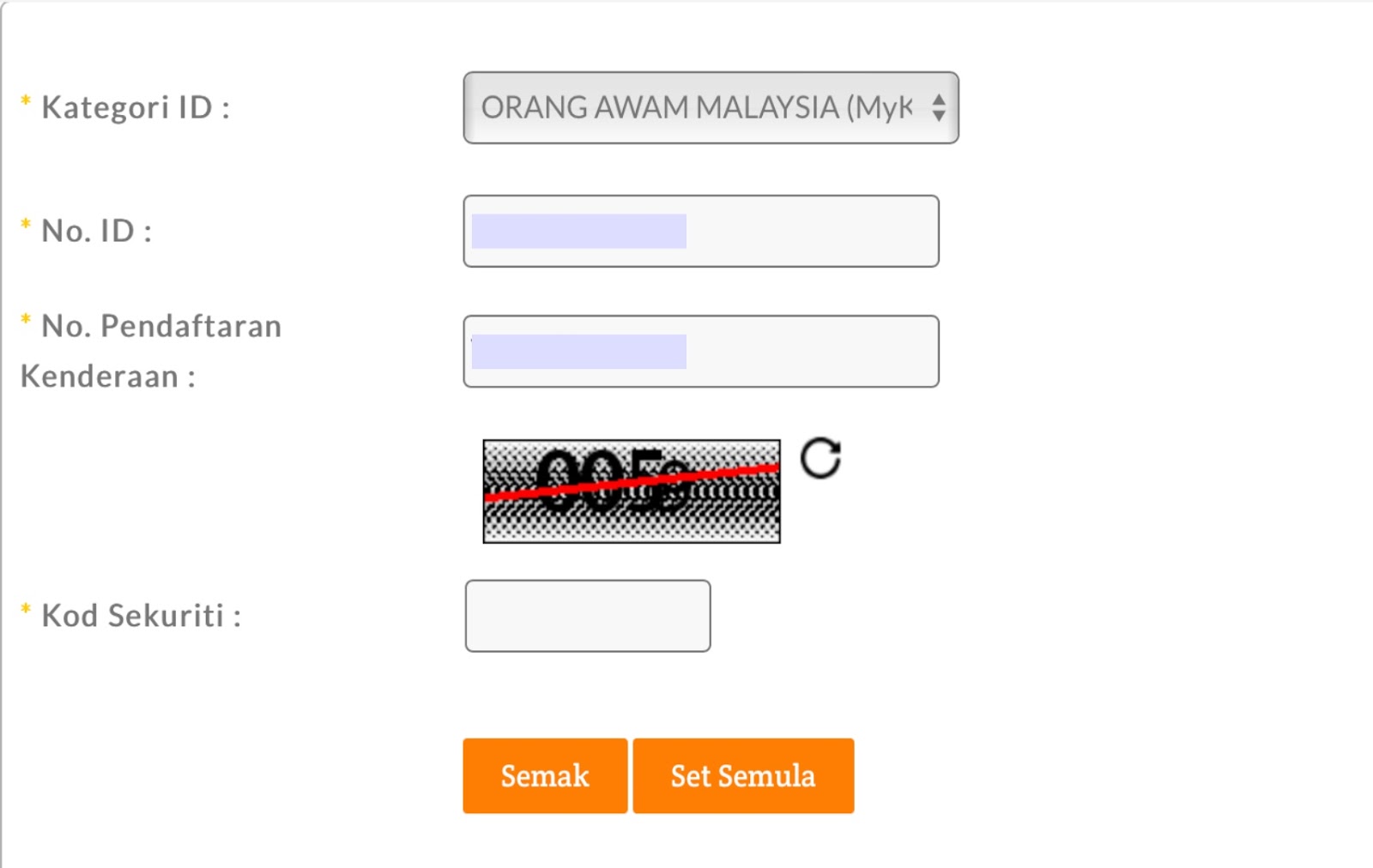 Langkah 1 semak roadtax jpj