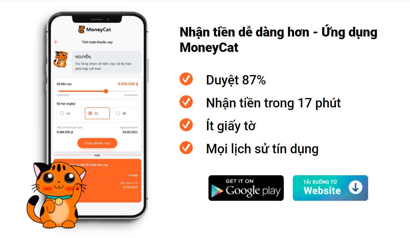 Giao diện app vay tiền online trả góp hàng tháng – MoneyCat