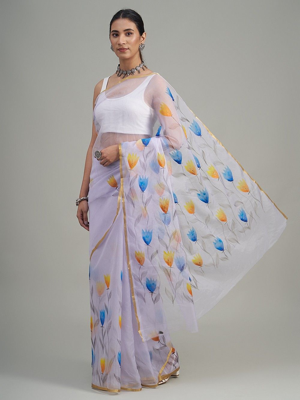 the loom - Light Purple Hand Painted Organza Saree