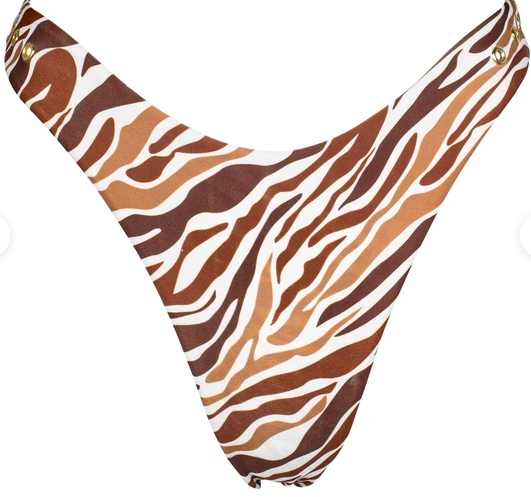 brown and white animal printed bikini top