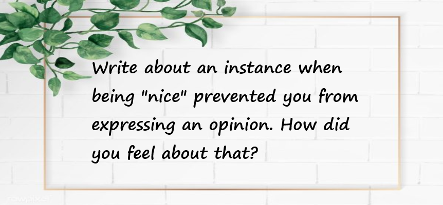 Write about an instance when being "nice" prevented you from expressing an opinion. How did you feel about that?