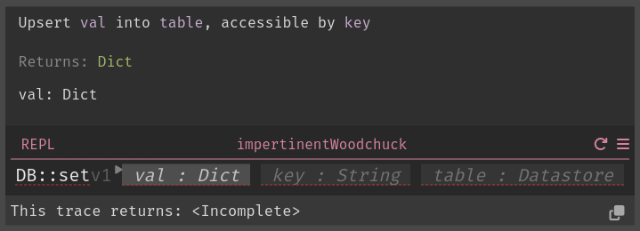 Darklang function call in the editor, showing a docstring