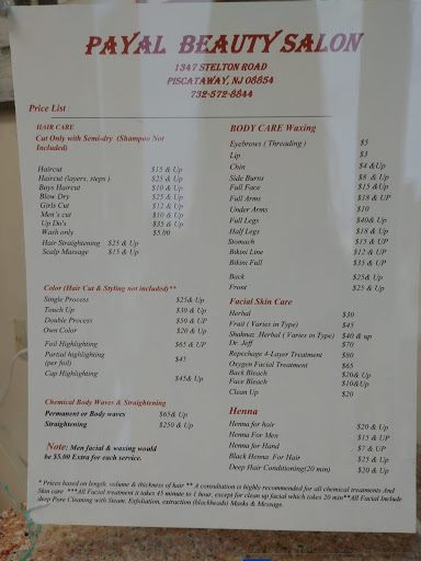 Beauty Salon «Payal Beauty Salon», reviews and photos, 1347 Stelton Rd, Piscataway Township, NJ 08854, USA