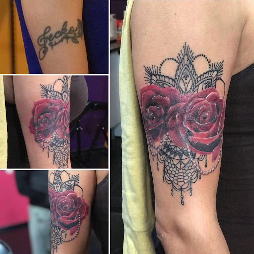 Explore rose tattoo ideas for females, creative tattoo ideas in Abington, available at Ink Boss Tattoo & Piercing Studio