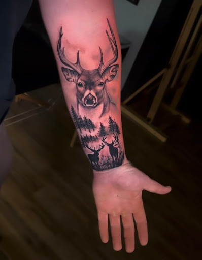 Explore shoulder tattoo ideas men, creative tattoo ideas in Whitehall, available at Grumble Bunny Tattoo Company