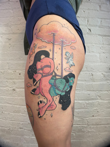 Explore psych tattoo ideas, creative tattoo ideas in Brooklyn, available at Drip Skull Tattoo Studio