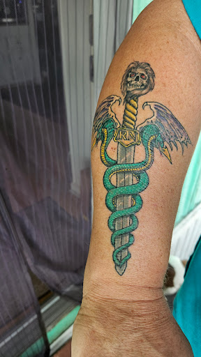 Explore female full sleeve tattoo ideas, creative tattoo ideas in Medina, available at Canalside Tattoo Company