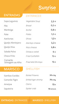 Menu du Sunrise Costa de Caparica à Costa da Caparica
