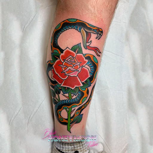 Explore hip thigh tattoo ideas, creative tattoo ideas in Islip, available at Blue Honeymoon Tattoo