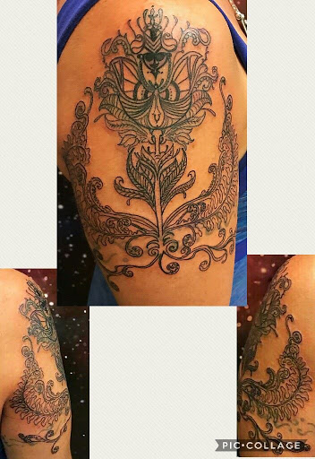 Explore tribal bear tattoo ideas, creative tattoo ideas in Stowe, available at World Famous Monkey House Customs