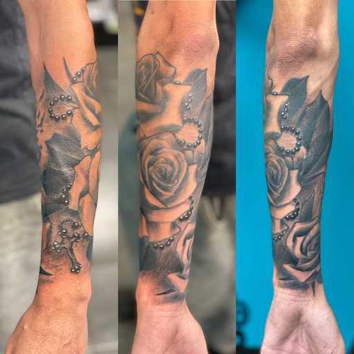 Explore skull and roses tattoo ideas, creative tattoo ideas in Lockport, available at Archer Ink Tattoo