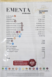 Menu du Cristina Restaurante à Aldeia Formosa