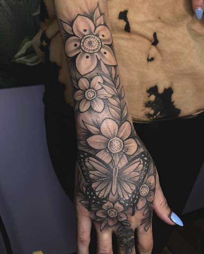 Explore floral tattoo filler ideas, creative tattoo ideas in Red Bank, available at Resilient Visions
