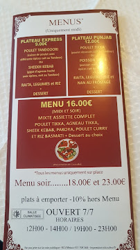 Menu / carte de Le Margala à Chelles