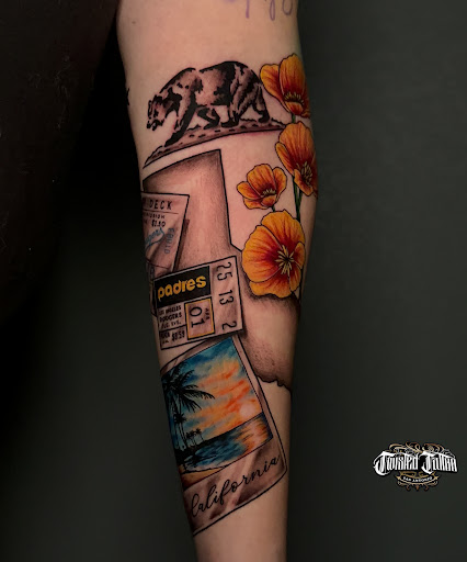 Explore music sleeve tattoo ideas, creative tattoo ideas in San Antonio, available at Twisted Tattoo