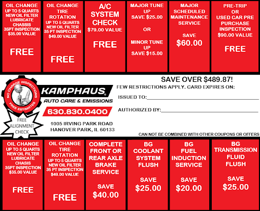 Auto Repair Shop «Kamphaus Auto Care & Emissions», reviews and photos, 1005 Irving Park Rd, Hanover Park, IL 60133, USA