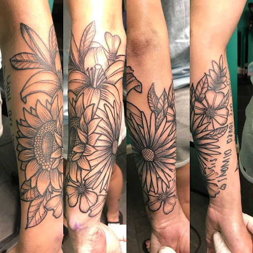 Explore leg sleeve tattoo ideas, creative tattoo ideas in Kansas City, available at Golden Stag Tattoo and Gallery