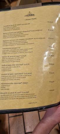 Restaurant L’Osteria à Monterosso al Mare (le menu)