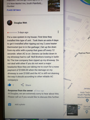 Plumber «RupCoe Plumbing, Heating & Air Conditioning», reviews and photos, 210 New Market Ave, South Plainfield, NJ 07080, USA