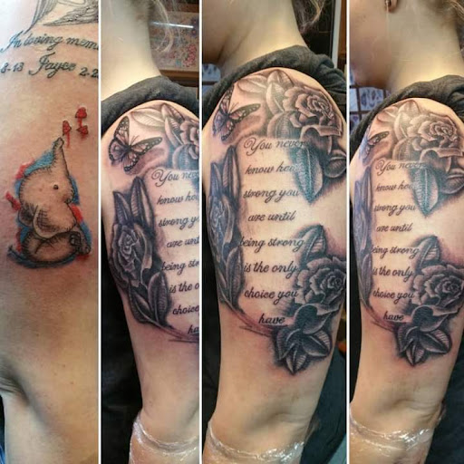 Explore skier tattoo ideas, creative tattoo ideas in Elko, available at Custom Tattoos and Body Piercing Studio
