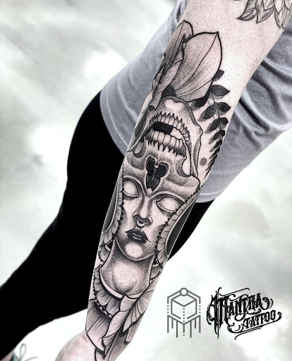 Explore neck tattoo ideas guys, creative tattoo ideas in Denver, available at Mantra Tattoo and Piercing