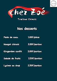 Restaurant chinois Chez Zoé à Pau - menu / carte