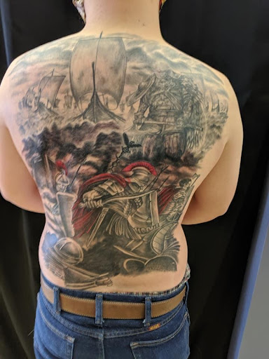 Explore thigh tattoo ideas men, creative tattoo ideas in Bryan, available at Testament Tattoo