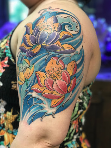 Explore stained glass tattoo ideas, creative tattoo ideas in Kennewick, available at Gravity Tattoo