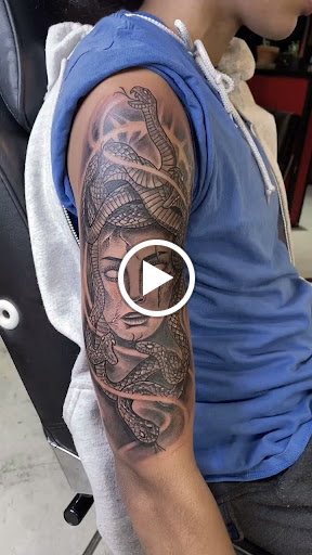 Explore shoulder tattoo cover up ideas, creative tattoo ideas in Abington, available at Tattoo Galaxy (Abington) Piercing and Custom Tattoos