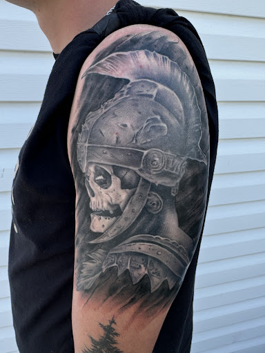 Explore saint michael tattoo ideas, creative tattoo ideas in Hinesville, available at Dark Horse Art Studios