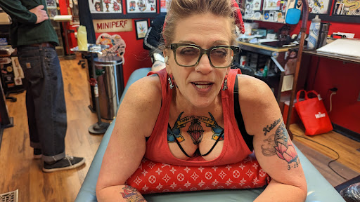 Explore unique side thigh tattoo ideas, creative tattoo ideas in Philadelphia, available at Kadillac Tattoo