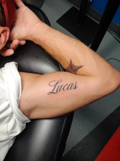 Explore dog sleeve tattoo ideas, creative tattoo ideas in Milton, available at Psychotic Tattoo Studio LLC