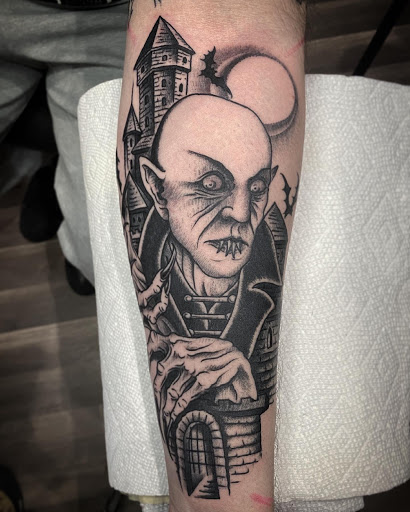 Explore half sleeve memorial tattoo ideas, creative tattoo ideas in Cleveland, available at GRIM HEART TATTOO