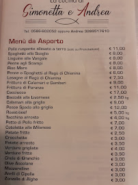 Menu / carte de La Cucina Di Simonetta E Andrea à Marina di Bibbona