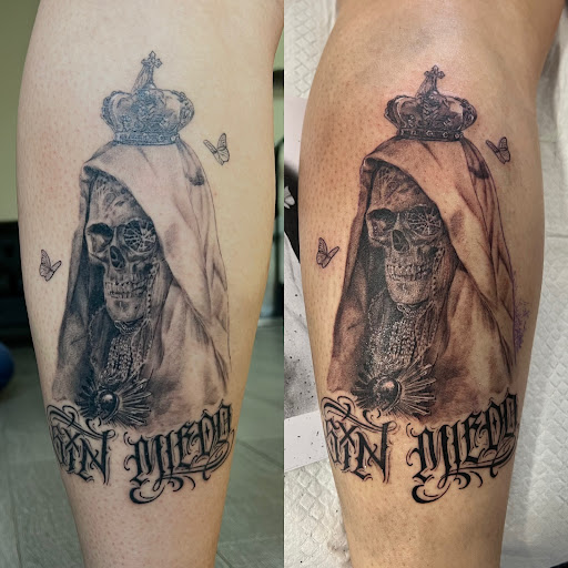 Explore r.i.p tattoo ideas, creative tattoo ideas in Newburgh, available at Ink Spill Tattoo