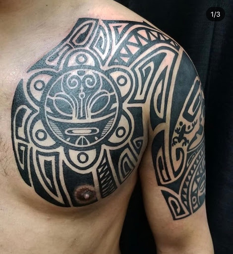 Explore chest tribal tattoo ideas, creative tattoo ideas in Baltimore, available at Rippd Canvas Tattoo Shop Artists Social Club
