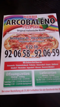 Menu du Pizzeria Arcobaleno à Pulheim