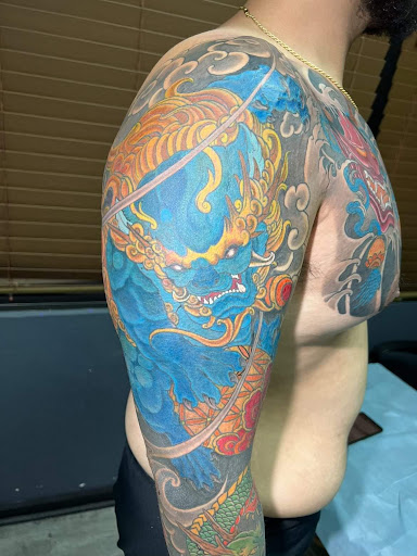 Explore man sleeve tattoo ideas, creative tattoo ideas in Houston, available at Horitian Tattoo