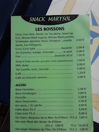 Menu du Snack Marysol à Île-d'Aix