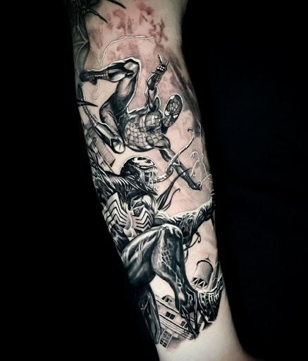 Explore leg tattoo ideas black male, creative tattoo ideas in Corona, available at Crop Circles Tattoo Studio